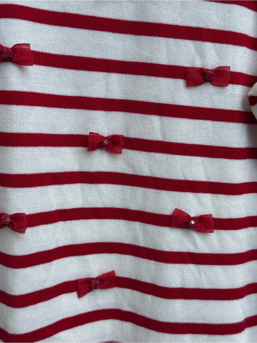 Talbots Red & Ivory Striped Bow Sweater Small Nautical 3/4 Sleeve - Picture 3 of 7
